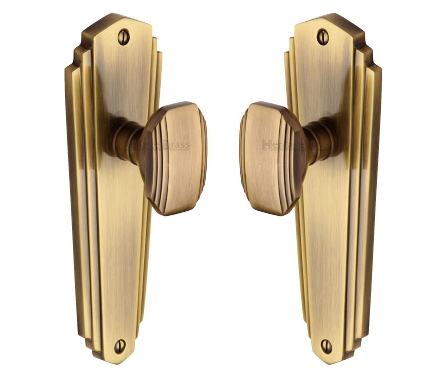 Heritage Brass Antique Brass Charlston Door Knob on Plate - Lever Latch
