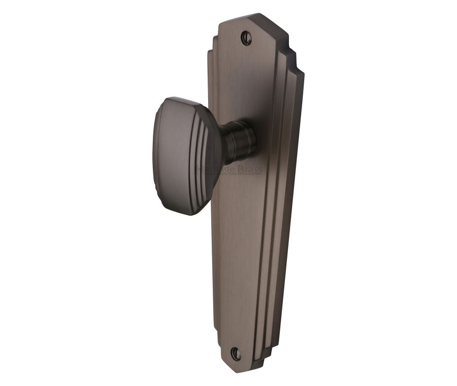 Heritage Brass Matt Bronze Charlston Door Knob on Plate - Lever Latch