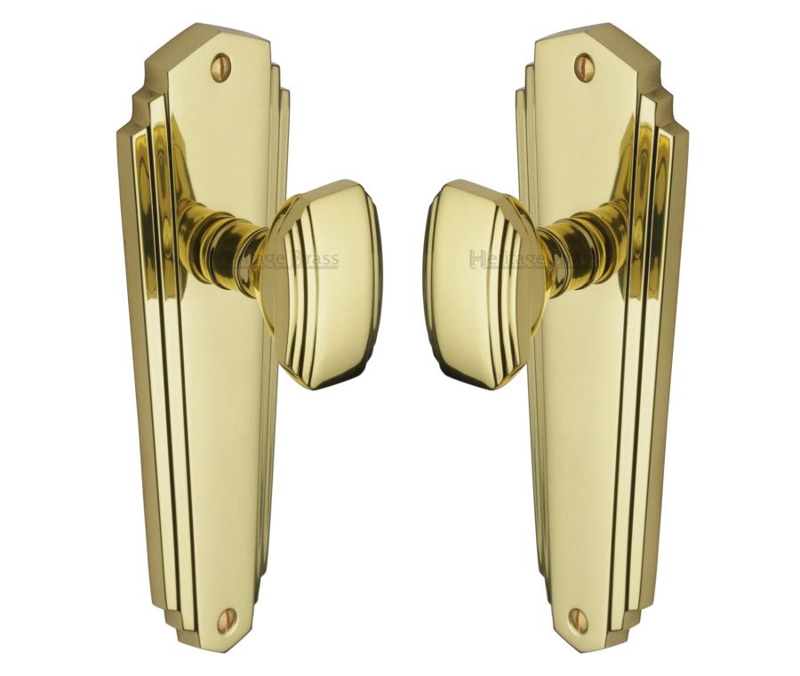 Heritage Brass Polished Brass Charlston Door Knob on Plate - Lever Latch