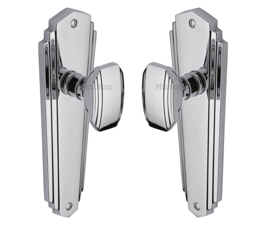 Heritage Brass Polished Chrome Charlston Door Knob on Plate - Lever Latch
