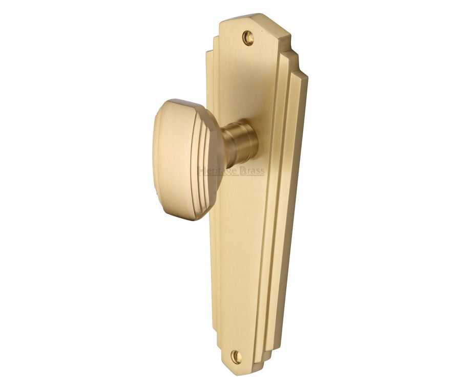Heritage Brass Satin Brass Charlston Door Knob on Plate - Lever Latch