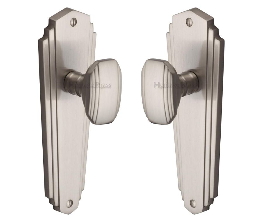 Heritage Brass Satin Nickel Charlston Door Knob on Plate - Lever Latch