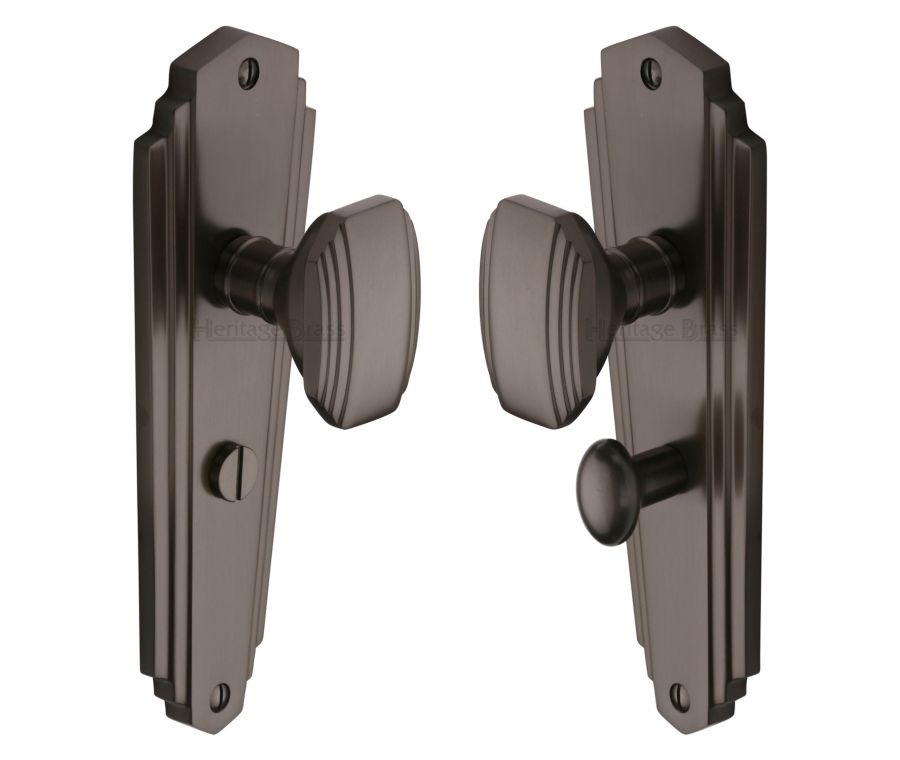 Heritage Brass Matt Bronze Charlston Door Knob on Plate - Bathroom Set