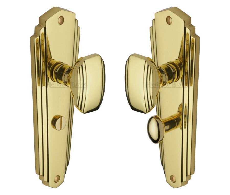 Heritage Brass Polished Brass Charlston Door Knob on Plate - Bathroom Set
