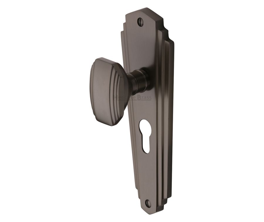 Heritage Brass Matt Bronze Charlston Door Knob on Plate - Euro Profile
