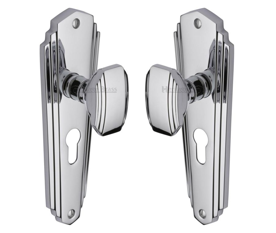 Heritage Brass Polished Chrome Charlston Door Knob on Plate - Euro Profile