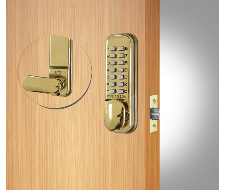 Codelocks CL155 Polished Brass Mechanical Dual Backplate Digital Mortice Latch