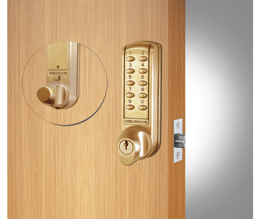 Codelocks CL2255 Polished Brass Electronic Tubular Mortice Latch