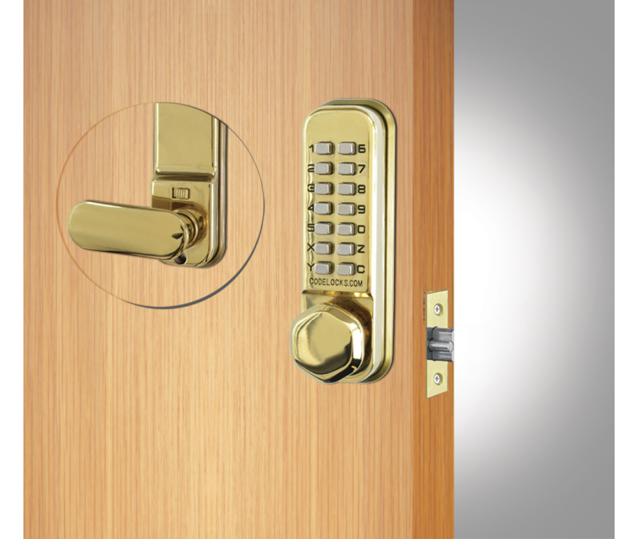 Codelocks CL255 Polished Brass Mechanical PVD Dual Backplate Mortice Latch