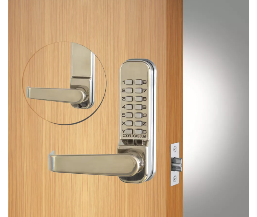 Codelocks CL415 MECHANICAL Passage Tubular Mortice Latch PVD Stainless Steel with lever handle
