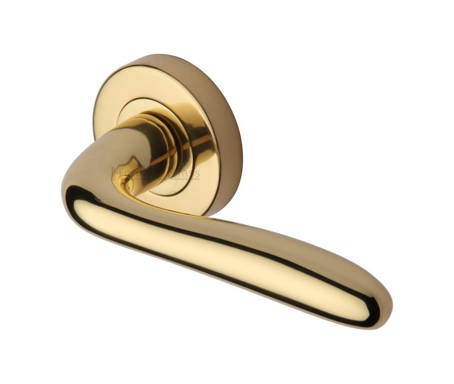 Polished Brass Columbus Door Handle on Round Rose