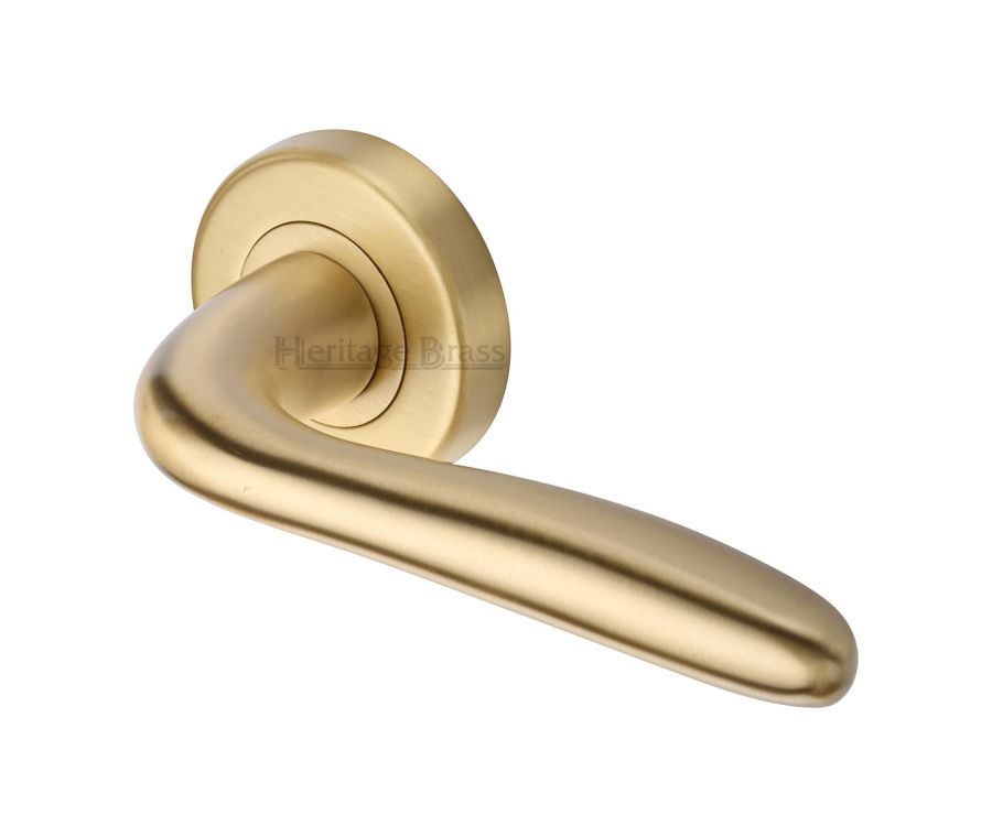 Satin Brass Columbus Door Handle on Round Rose