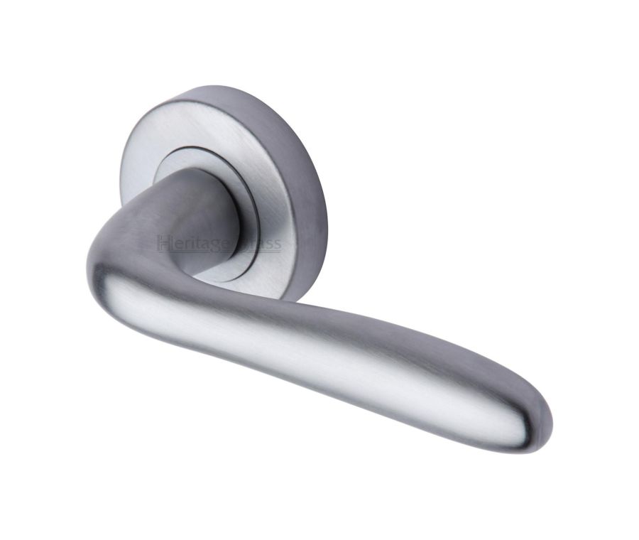 Satin Chrome Columbus Door Handle on Round Rose
