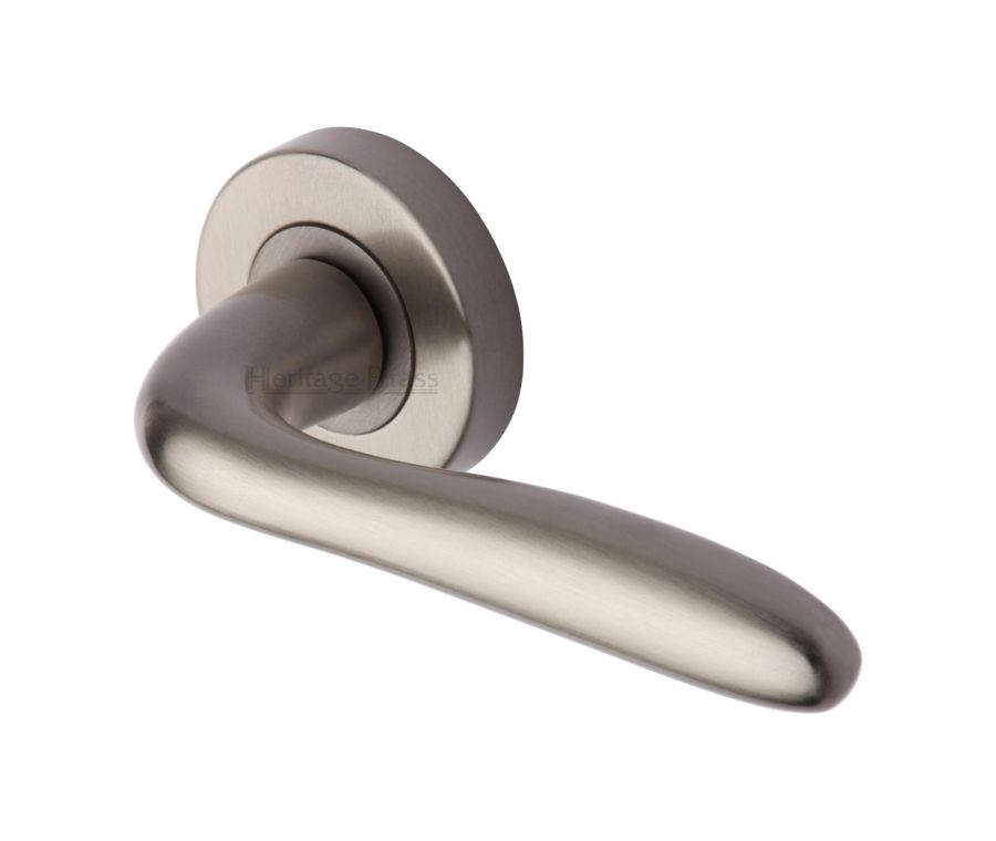 Satin Nickel Columbus Door Handle on Round Rose