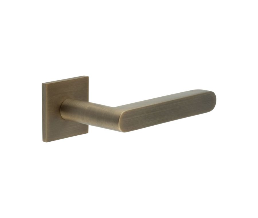 CR-101 Antique Brass Sprung Square Rose Door Handle