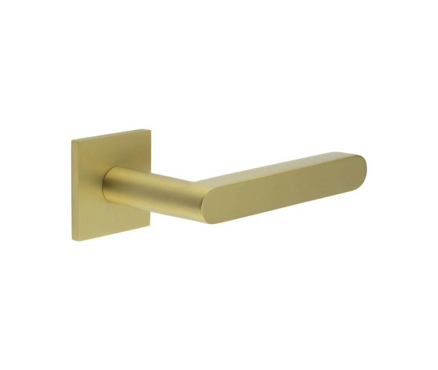 CR-101 Satin Brass Sprung Square Rose Door Handle