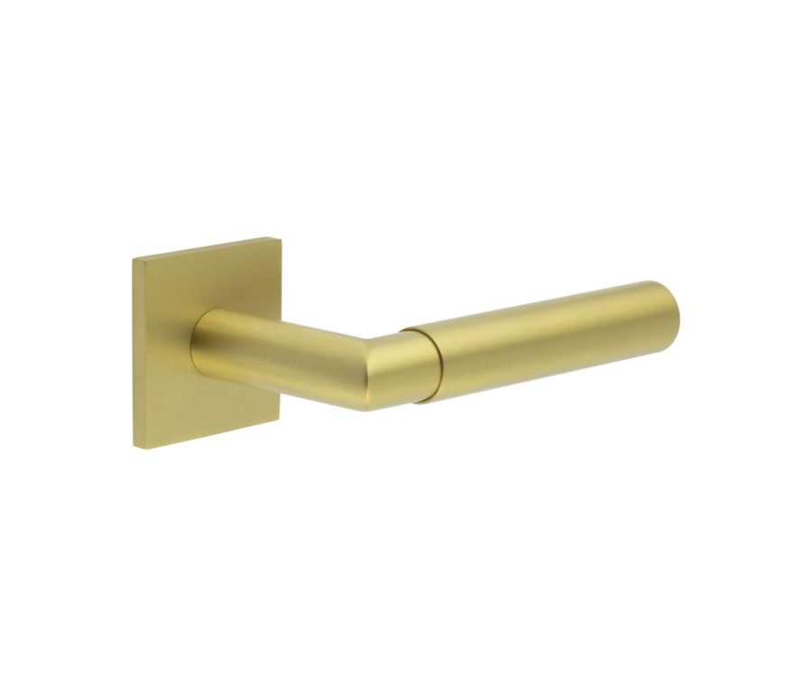 CR-102 Satin Brass Sprung Square Rose Door Handle