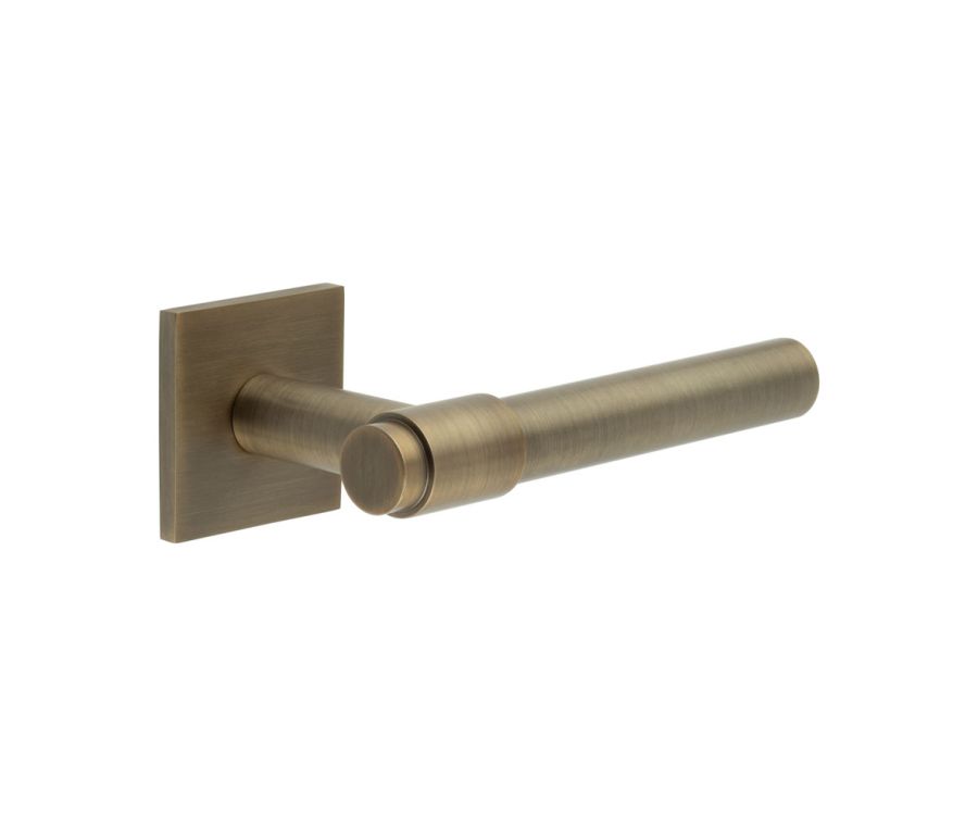 CR-103 Antique Brass Sprung Square Rose Door Handle