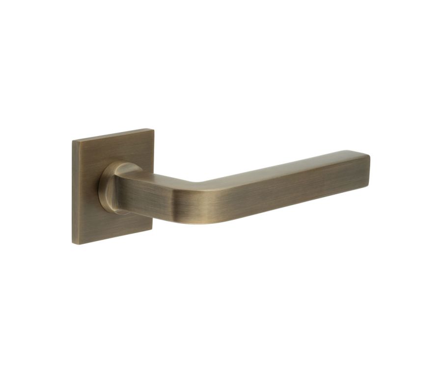 CR-104 Antique Brass Sprung Square Rose Door Handle