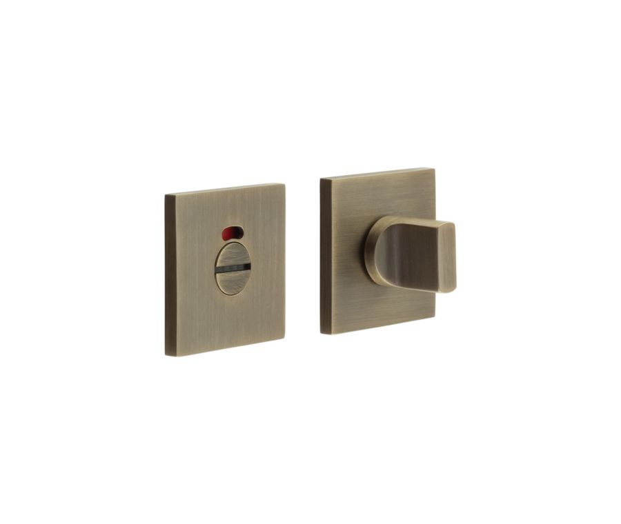 CR-802 Antique Brass Thumb Turn & Lock Square Rose w/ Indicator