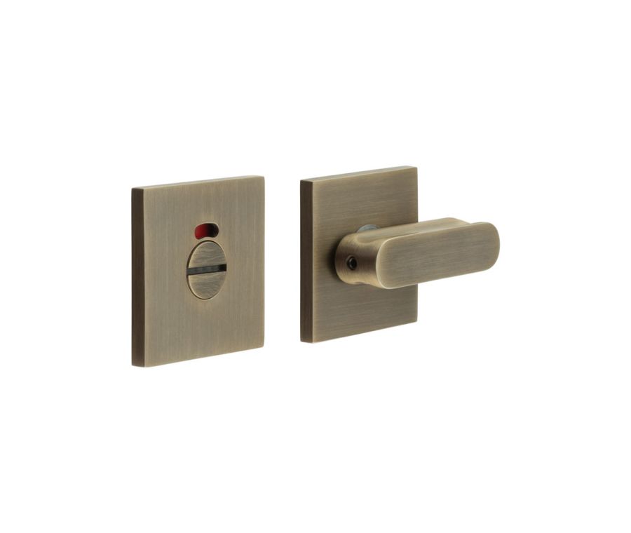 CR-803 Antique Brass Thumb Turn & Lock Square Rose w/ Indicator