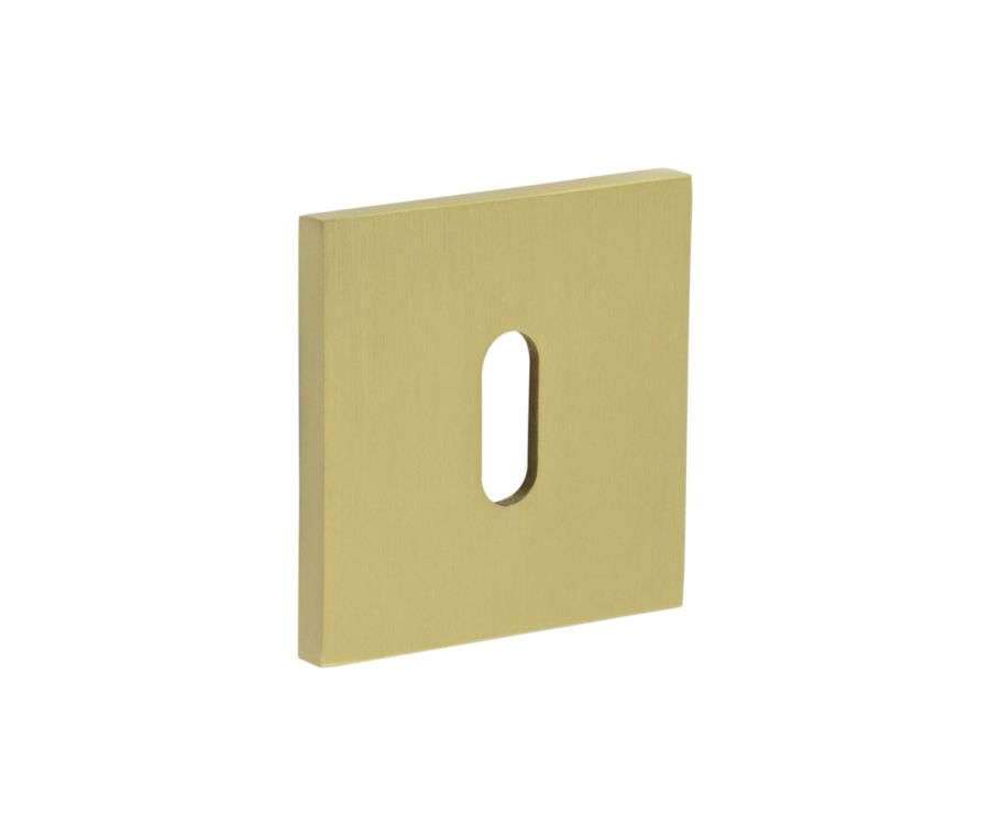 CR-T10 Satin Brass Standard Keyway Square Rose Escutcheon