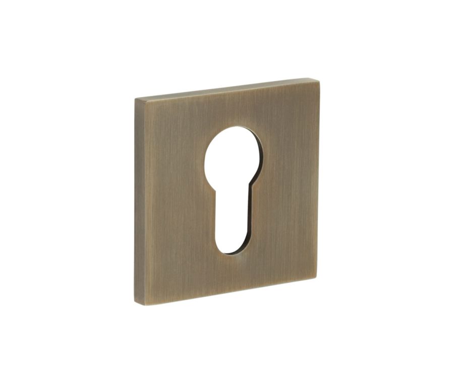 CR-T10 Antique Brass Euro Keyway Square Rose Escutcheon