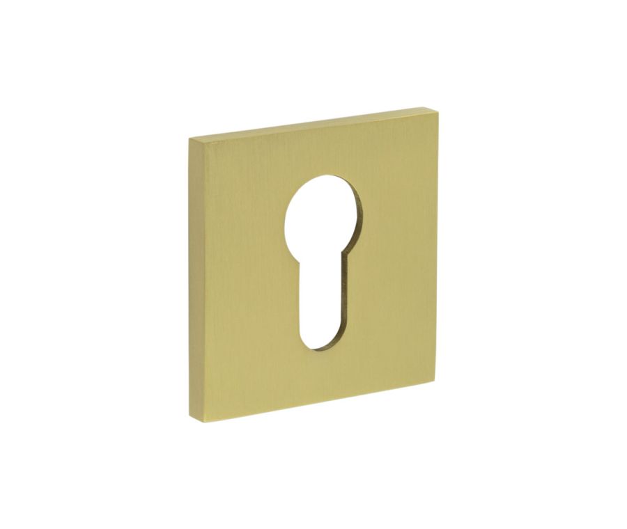 CR-T10 Satin Brass Euro Keyway Square Rose Escutcheon