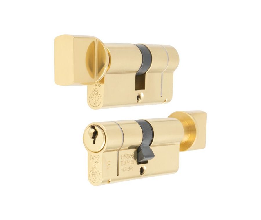Polished Brass 70mm 1* Star Euro Cylinder & Turn KTD | CYF71370PB