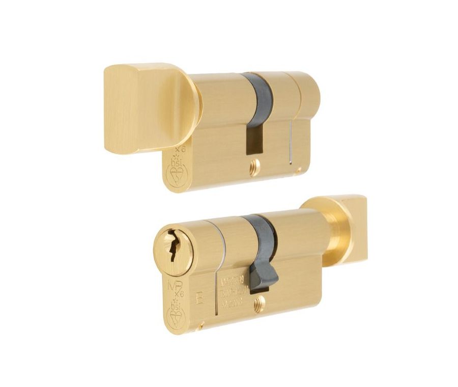 Satin Brass 80mm 1* Star Euro Cylinder & Turn KTD | CYF71380SB