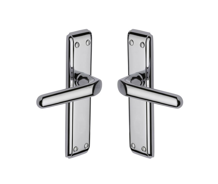 Heritage Brass Polished Chrome Deco Door Handle on Plate - Lever Latch