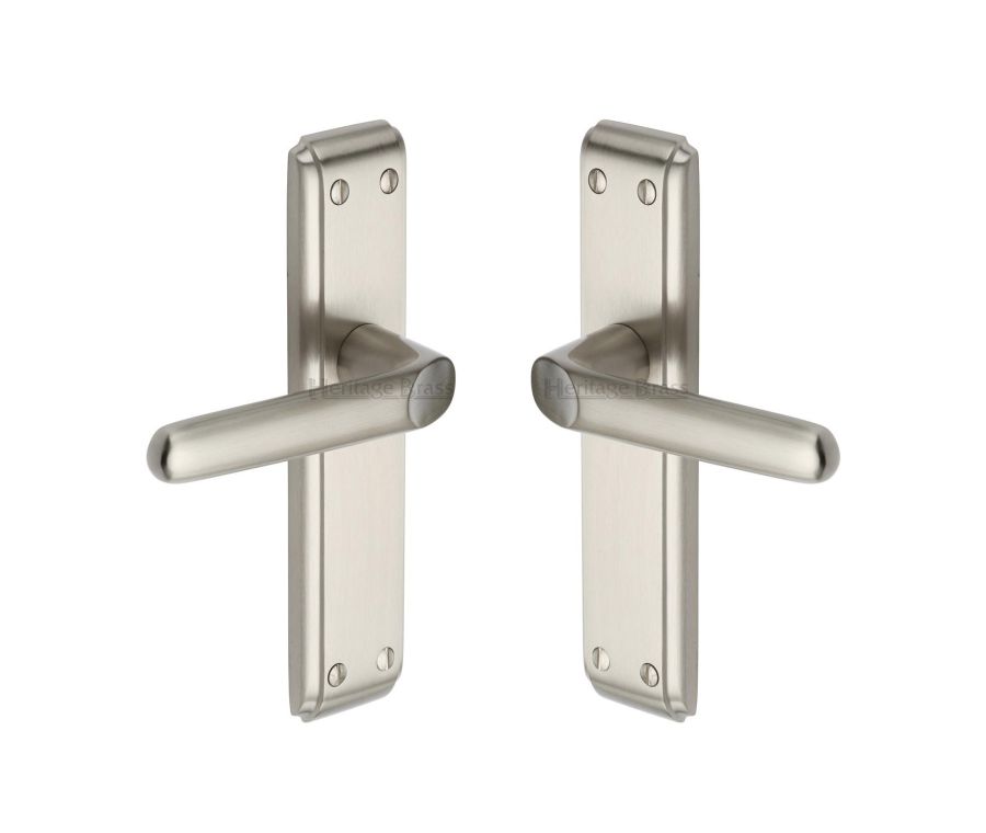 Heritage Brass Satin Nickel Deco Door Handle on Plate - Lever Latch