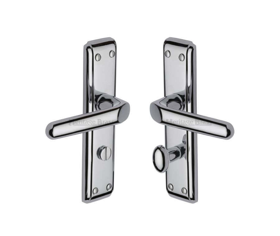 Heritage Brass Polished Chrome Deco Door Handle on Plate - Bathroom Set