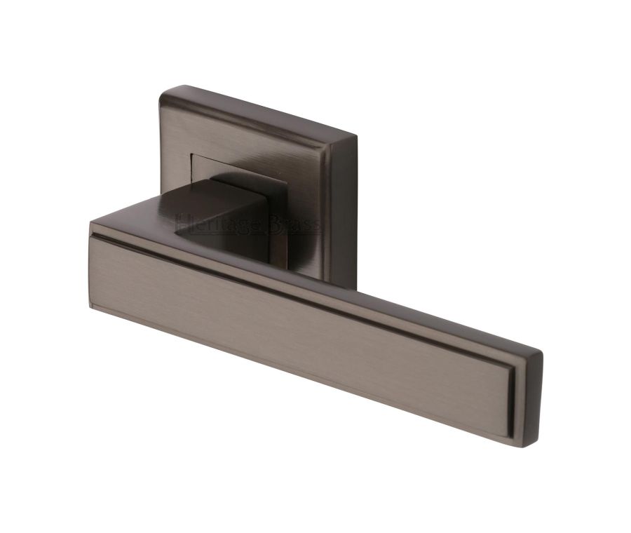 Matt Bronze Linear Sq Door Handle on Square Rose