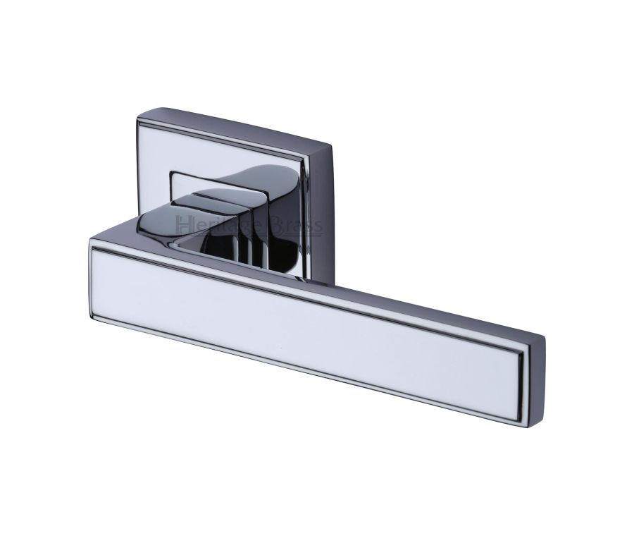 Polished Chrome Linear Sq Door Handle on Square Rose
