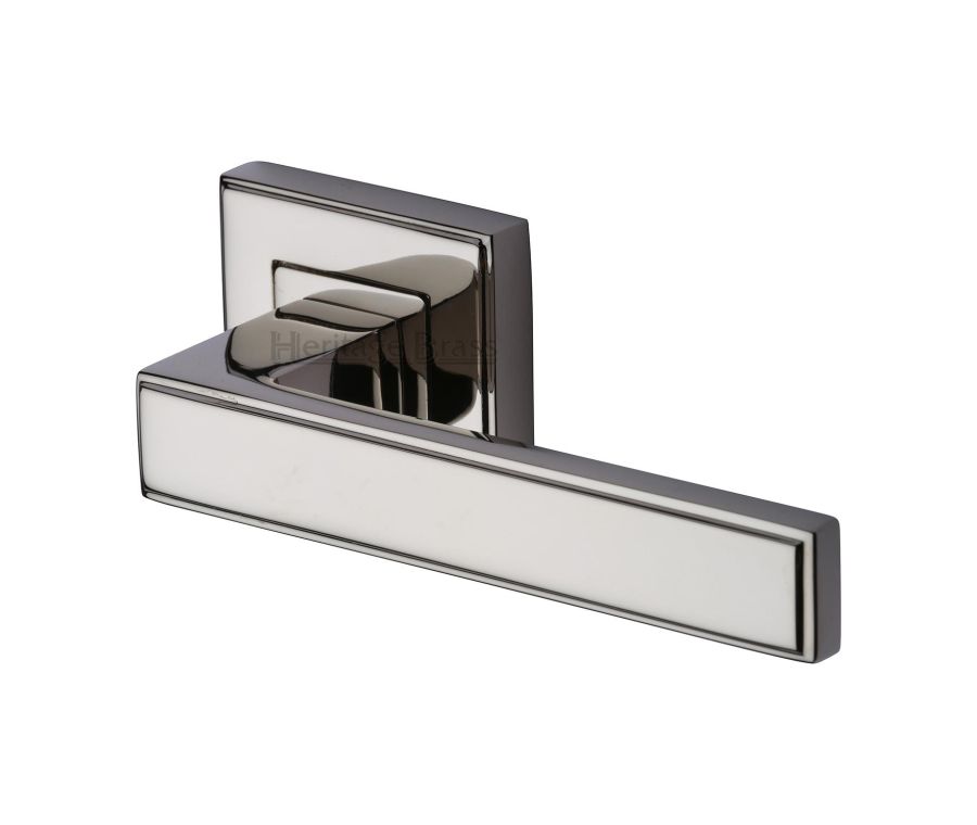 Polished Nickel Finish Linear Sq Door Handle on Square Rose