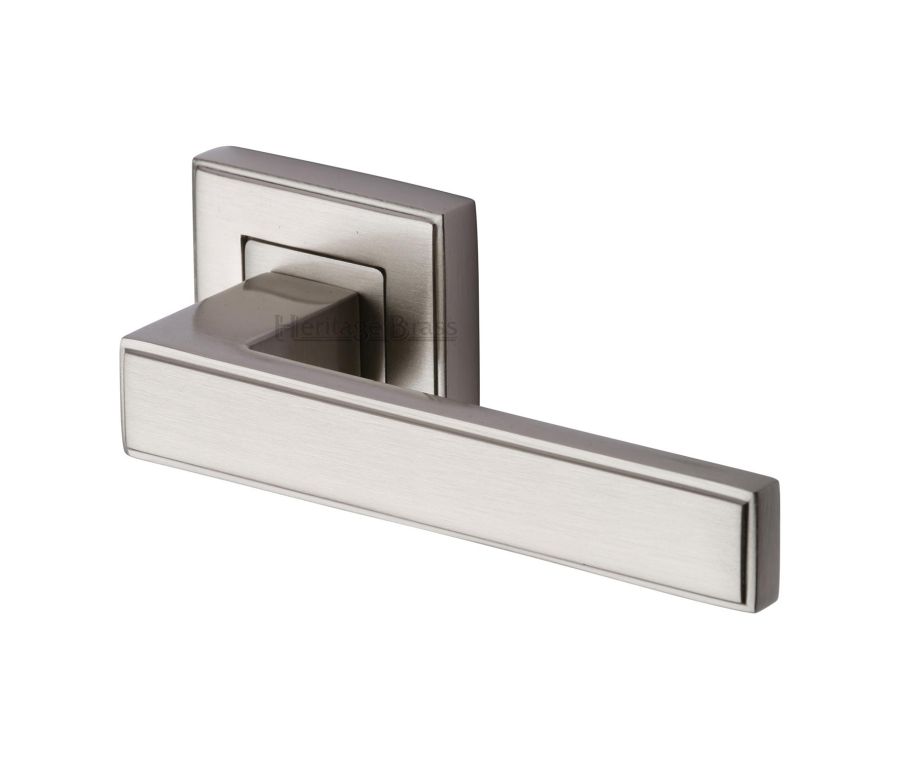 Satin Nickel Linear Sq Door Handle on Square Rose