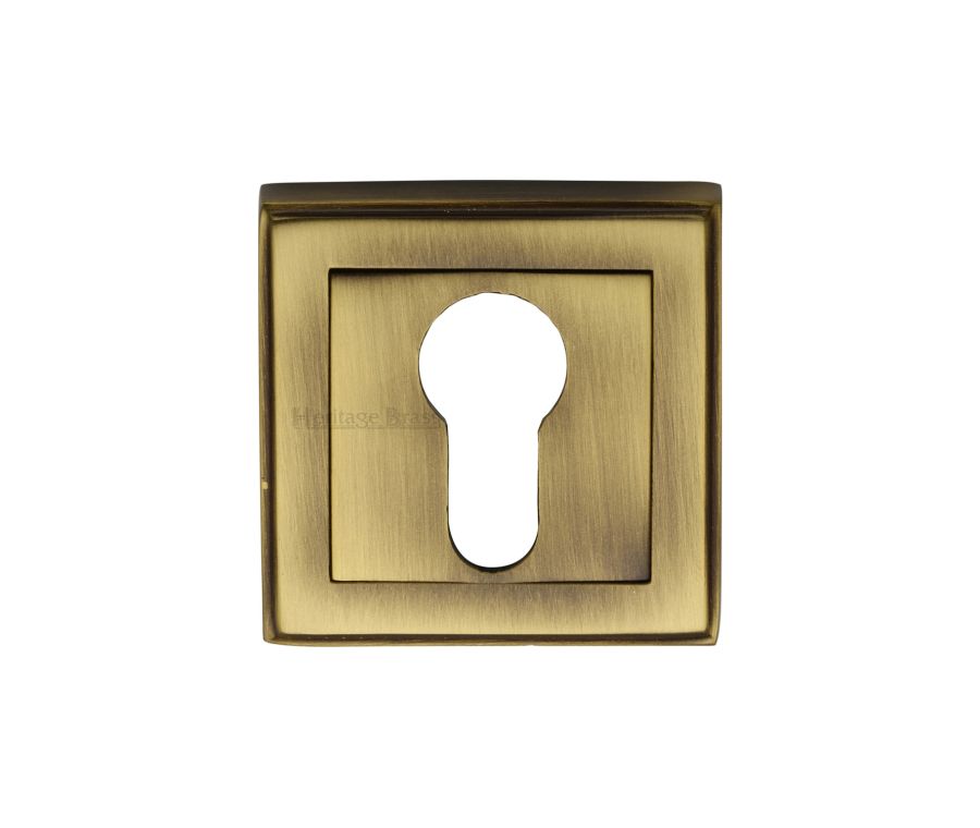 Antique Brass Euro Profile Cylinder Escutcheon Square - DEC7020