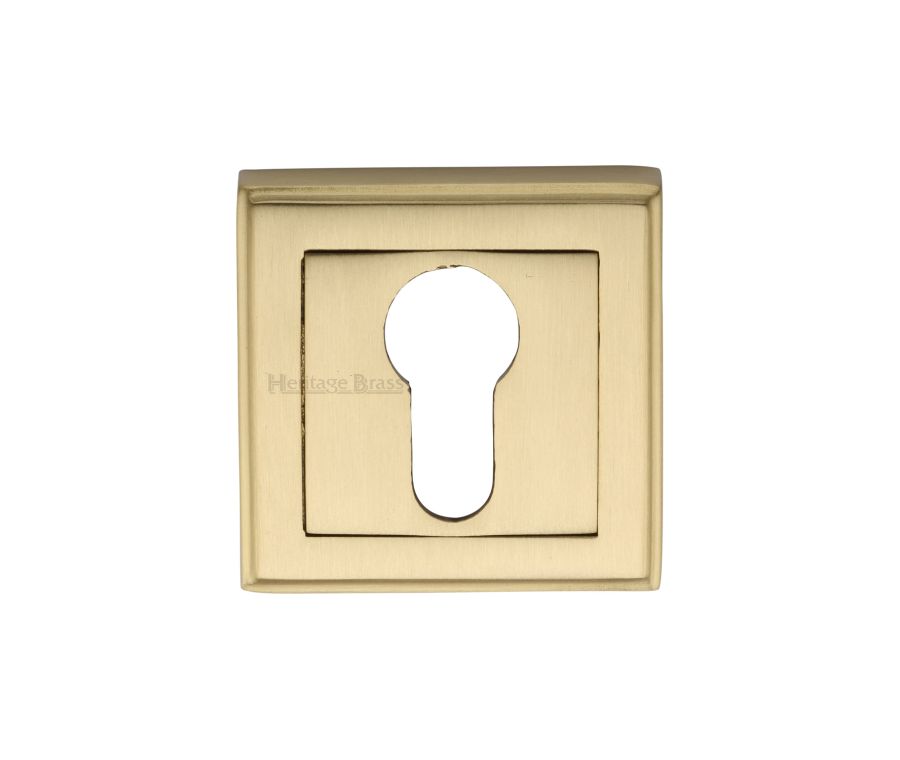Satin Brass Euro Profile Cylinder Escutcheon Square - DEC7020