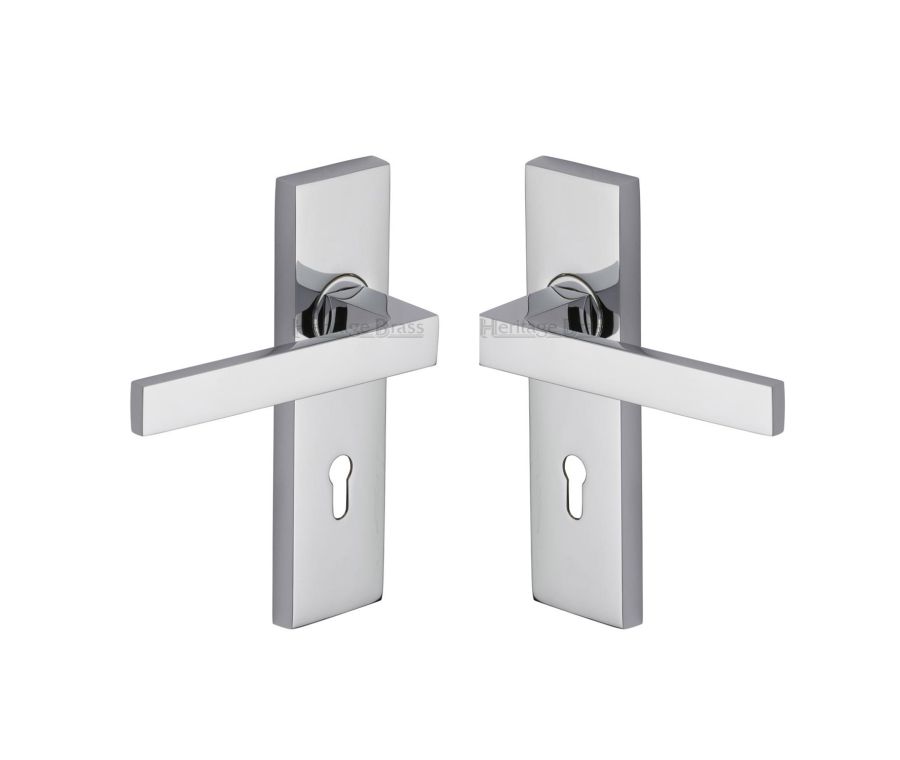 Heritage Brass Polished Chrome Delta Door Handle on Plate - Lever Lock
