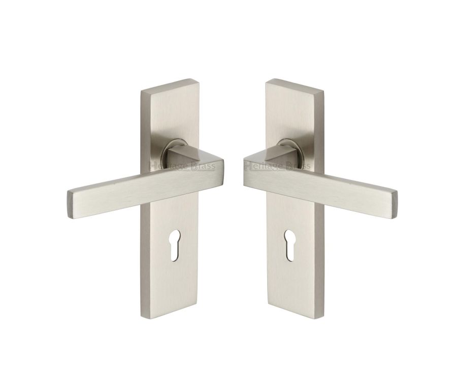Heritage Brass Satin Nickel Delta Door Handle on Plate - Lever Lock