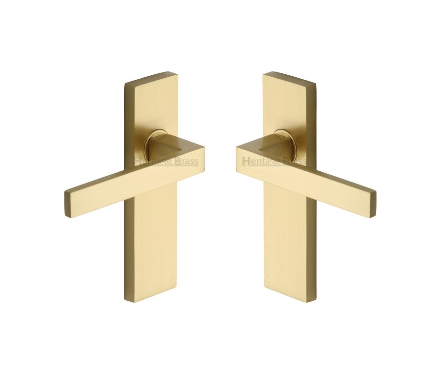 Heritage Brass Satin Brass Delta Door Handle on Plate - Lever Latch