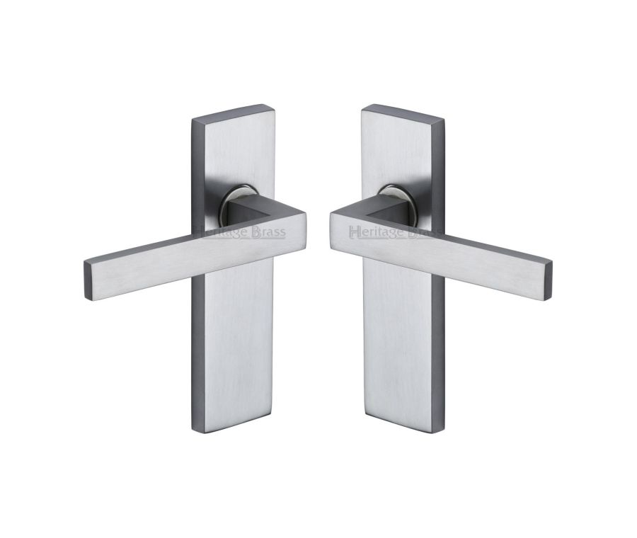 Heritage Brass Satin Chrome Delta Door Handle on Plate - Lever Latch