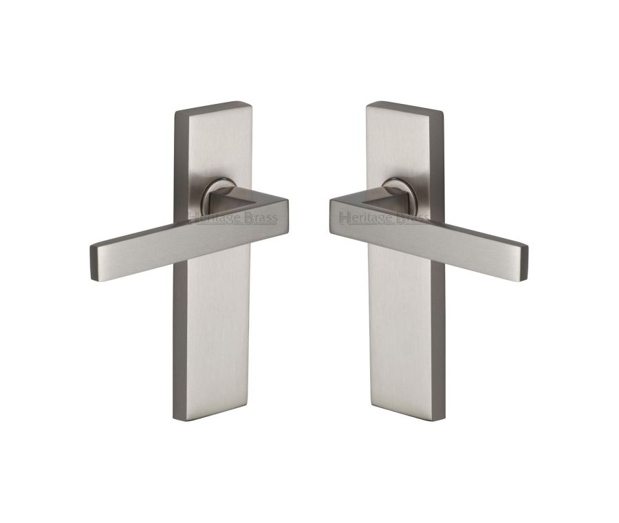 Heritage Brass Satin Nickel Delta Door Handle on Plate - Lever Latch