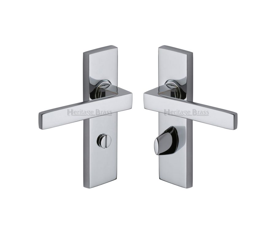 Heritage Brass Polished Chrome Delta Door Handle on Plate - Bathroom Set
