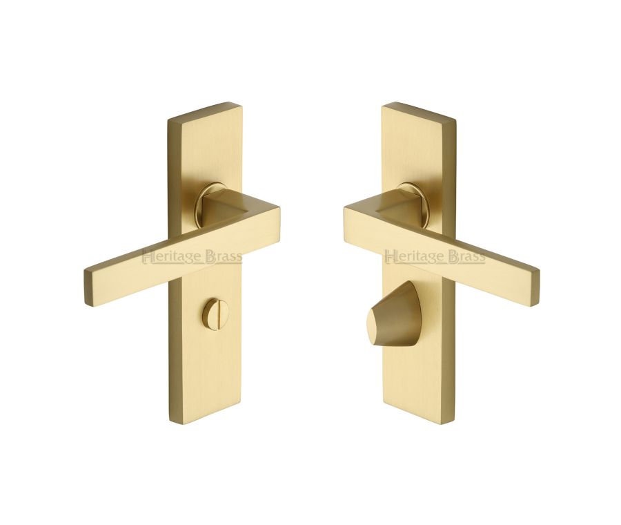 Heritage Brass Satin Brass Delta Door Handle on Plate - Bathroom Set