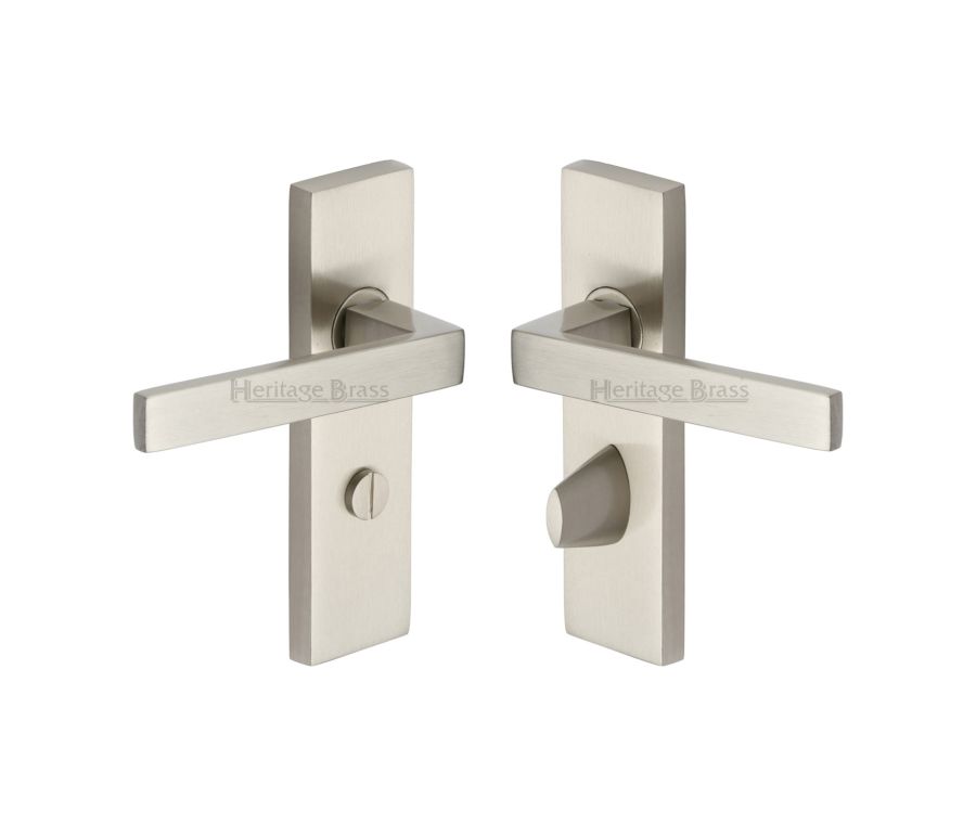 Heritage Brass Satin Nickel Delta Door Handle on Plate - Bathroom Set