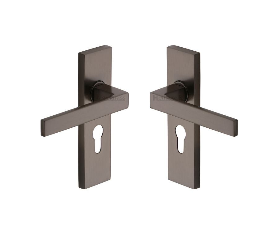Heritage Brass Matt Bronze Delta Door Handle on Plate - Euro Profile