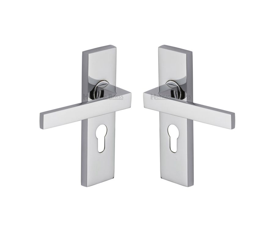 Heritage Brass Polished Chrome Delta Door Handle on Plate - Euro Profile
