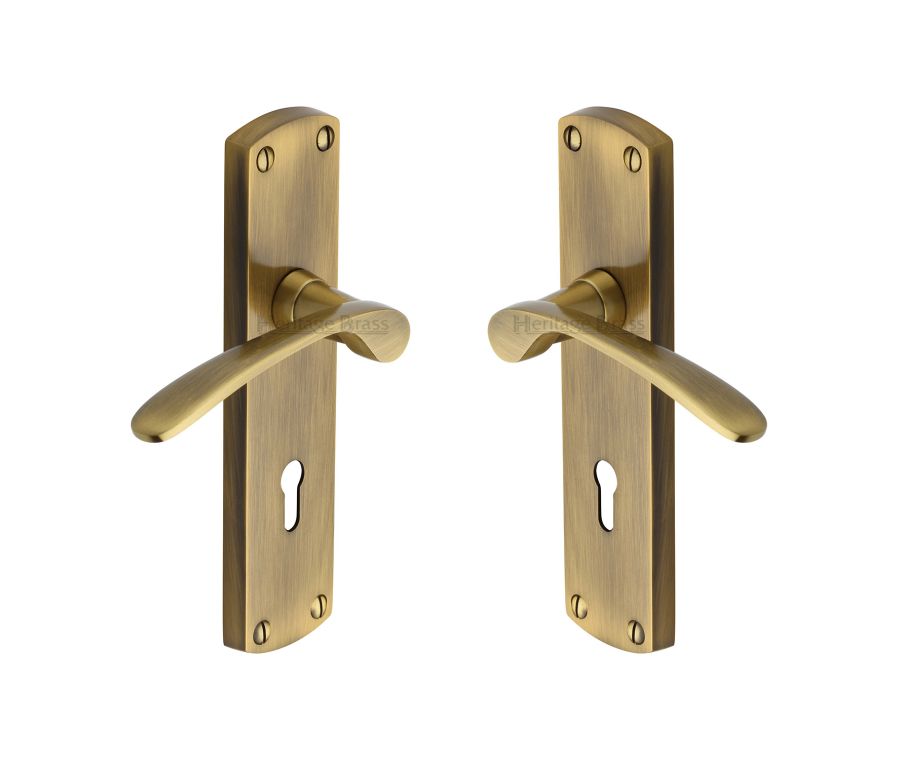 Heritage Brass Antique Brass Diplomat Door Handle on Plate - Lever Lock
